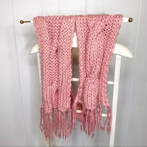 Pink Soft Knit Winter Scarf Fringe Long